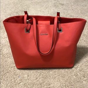 Coral Orange Calvin Klein Leather Tote